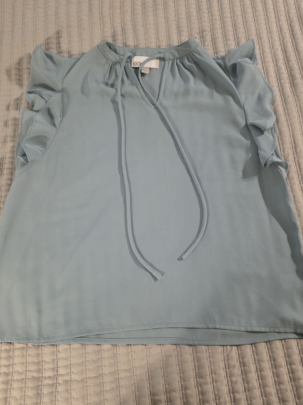 Nordstrom Light Blue Tie-Neck Ruffle Sleeve Blouse